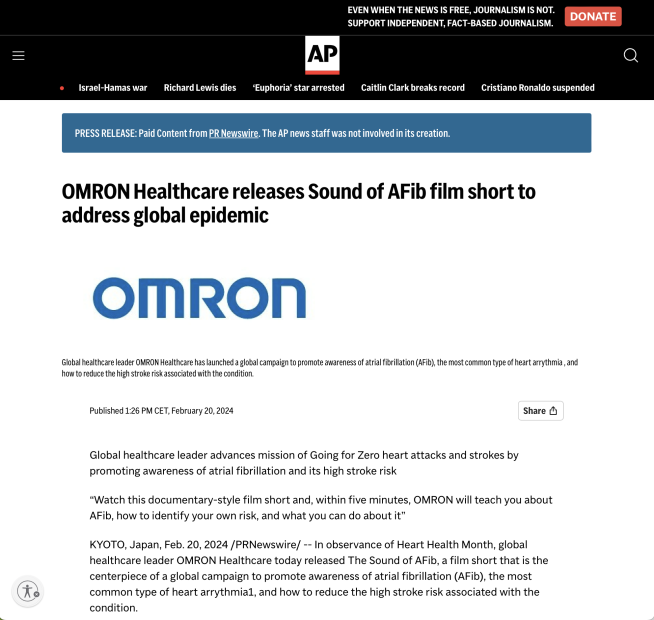 Press release article from AP