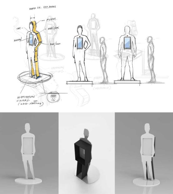 Sketches and 3D renders of Elsa in a digital totem