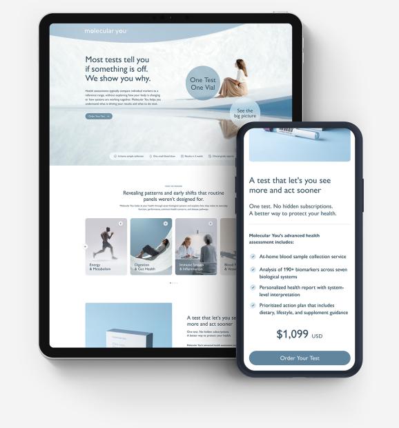 Tablet and phone displaying the Molecular You Landing Page