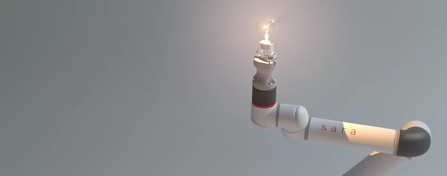 Robot arm with light bulb