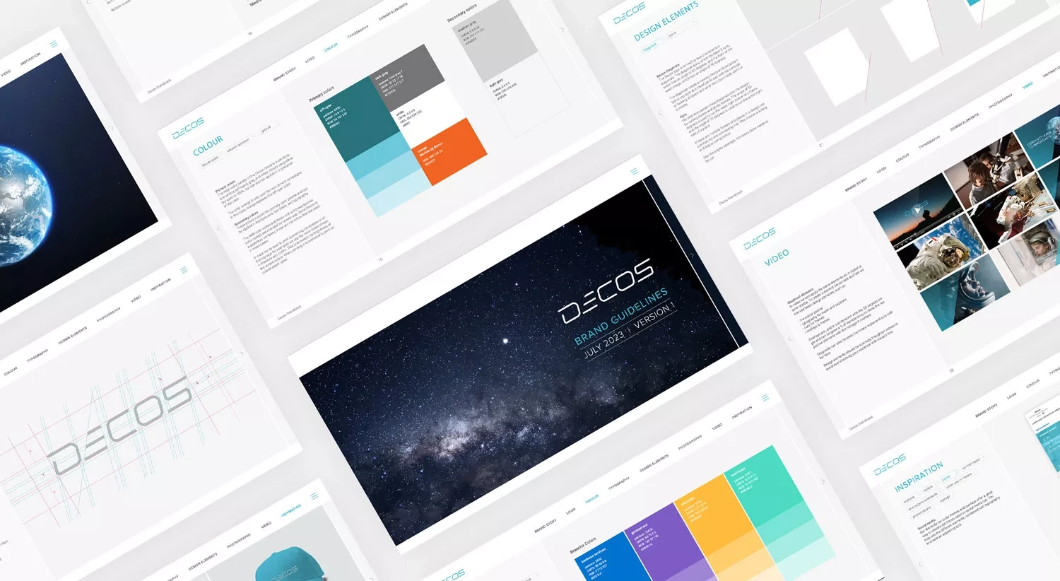 Different pages from the Decos brand book